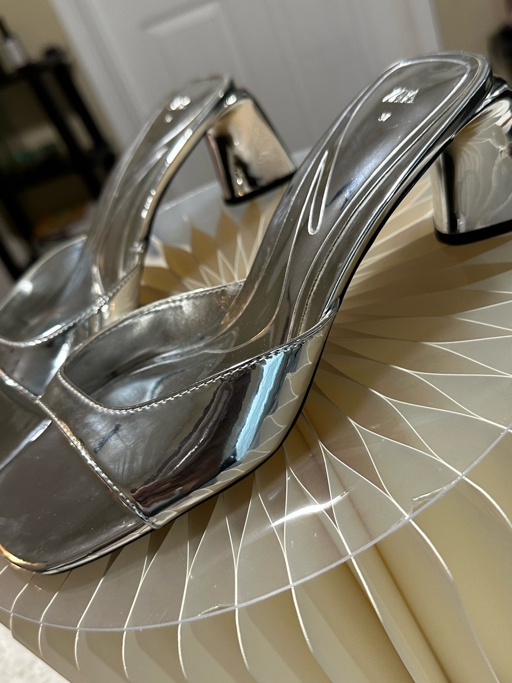 Zara Silver Metallic Block-Heel Mules